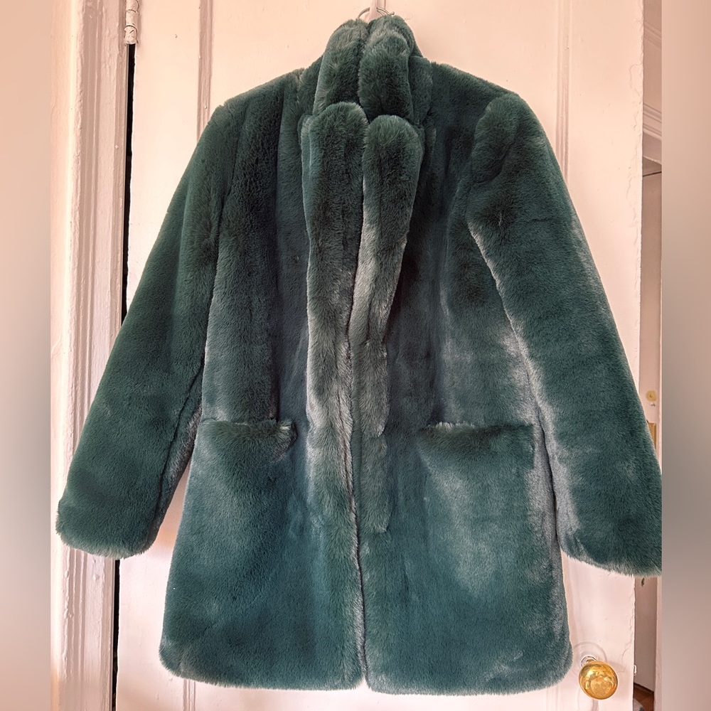 Apparis Stella Faux Fur Coat In Emerald, XS